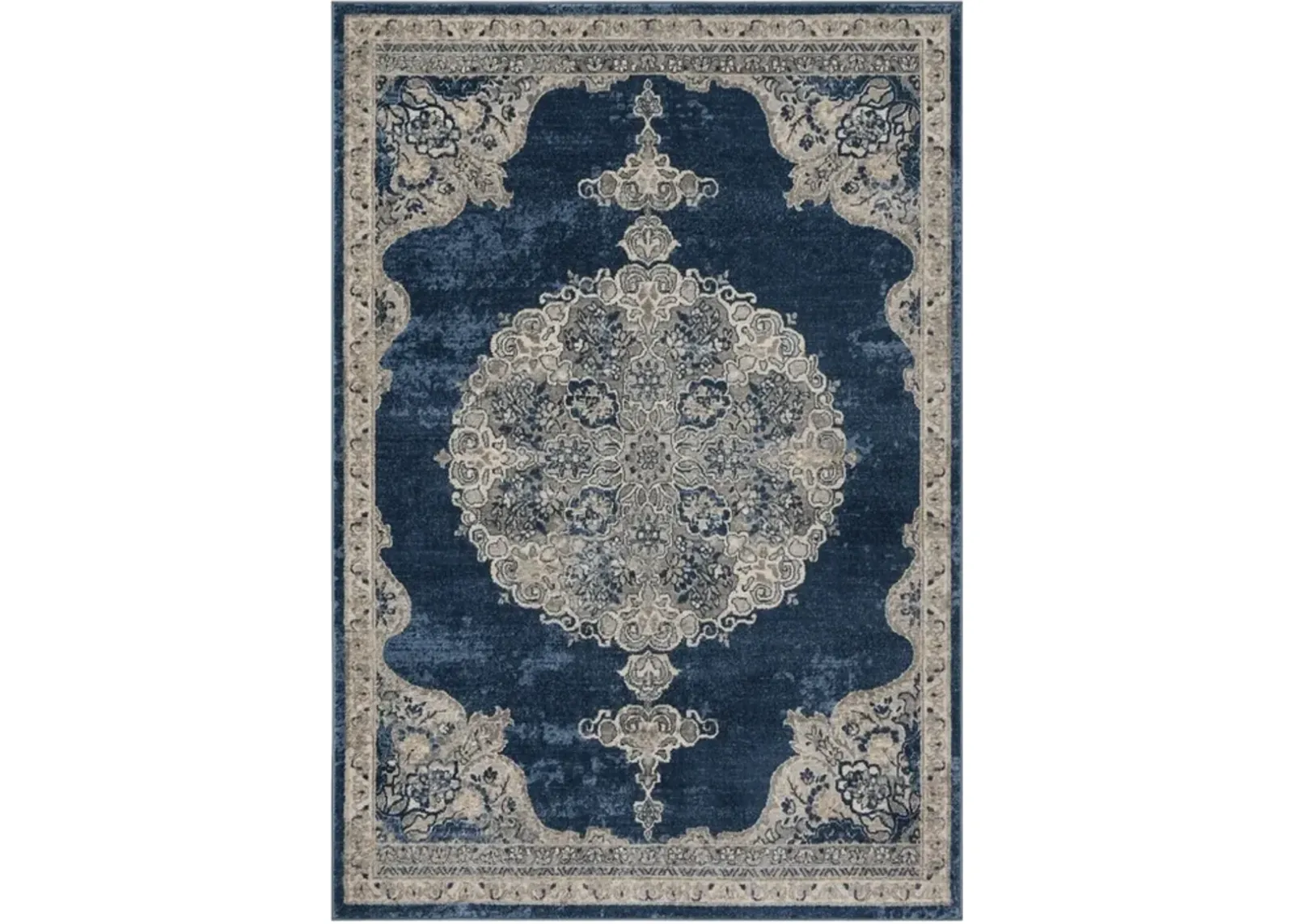 Brentwood 867 Navy / Light Grey 2' X 16' Runner Powerloomed Rug