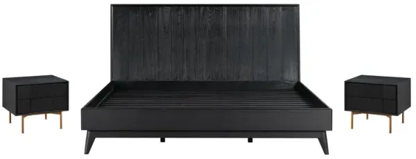 Carnaby King 3 Piece Bedroom Set in Black Brushed Oak Wood