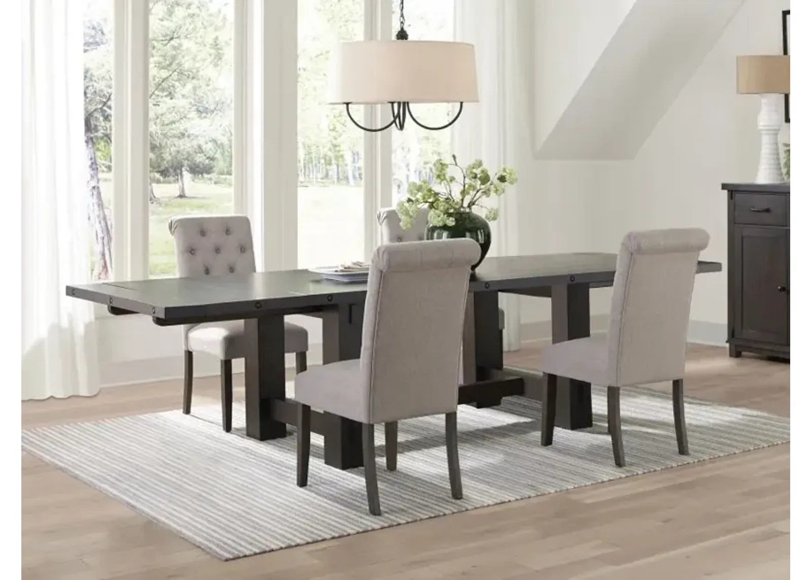 Calandra 5-piece Rectangular Dining Set with Extension Leaf Vintage Java and Beige