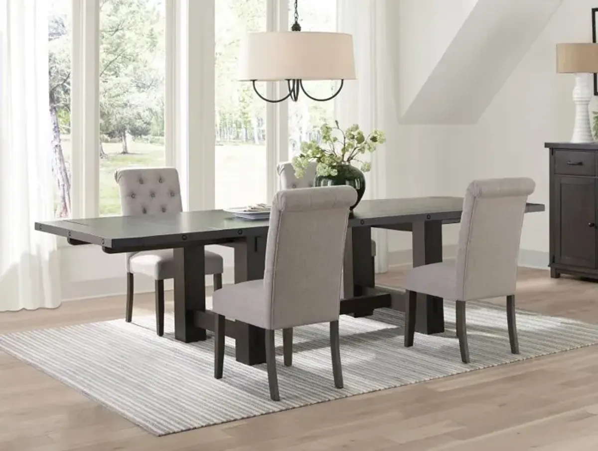 Calandra 5-piece Rectangular Dining Set with Extension Leaf Vintage Java and Beige