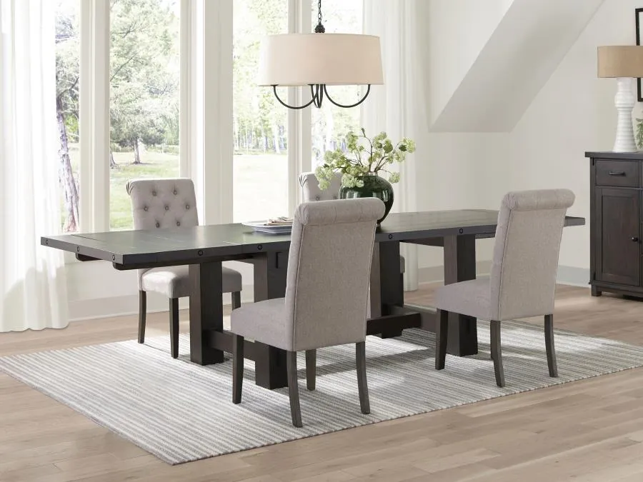 Calandra 5-piece Rectangular Dining Set with Extension Leaf Vintage Java and Beige