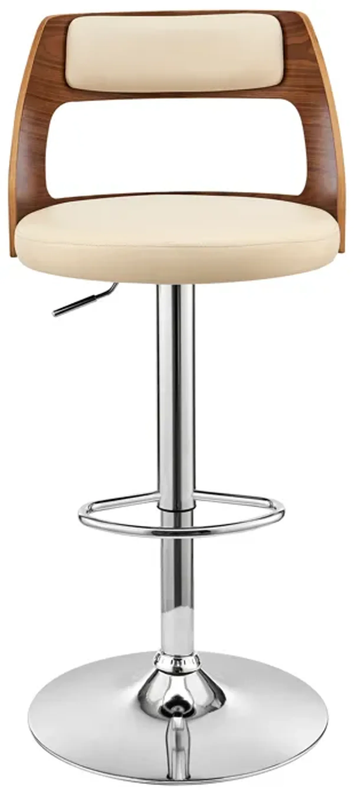 Itzan Adjustable Swivel Cream Faux Leather and Walnut Wood Bar Stool with Chrome Base