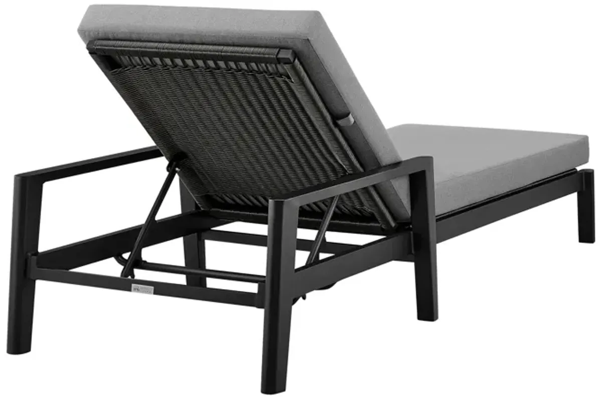 Cayman Outdoor Patio Adjustable Chaise Lounge Chair in Aluminum with Grey Cushions