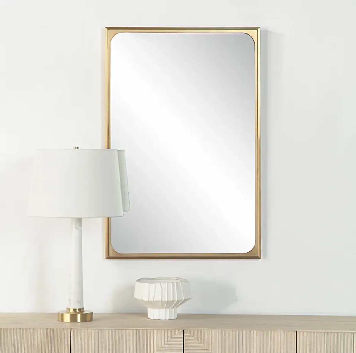 Sati 36" Tall Rectangular Mirror, Burnished Brass