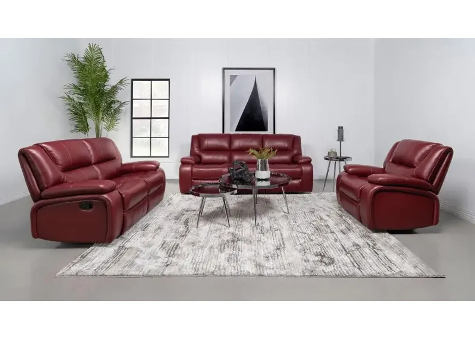 Camila 3-piece Upholstered Reclining Sofa Set Red Faux Leather