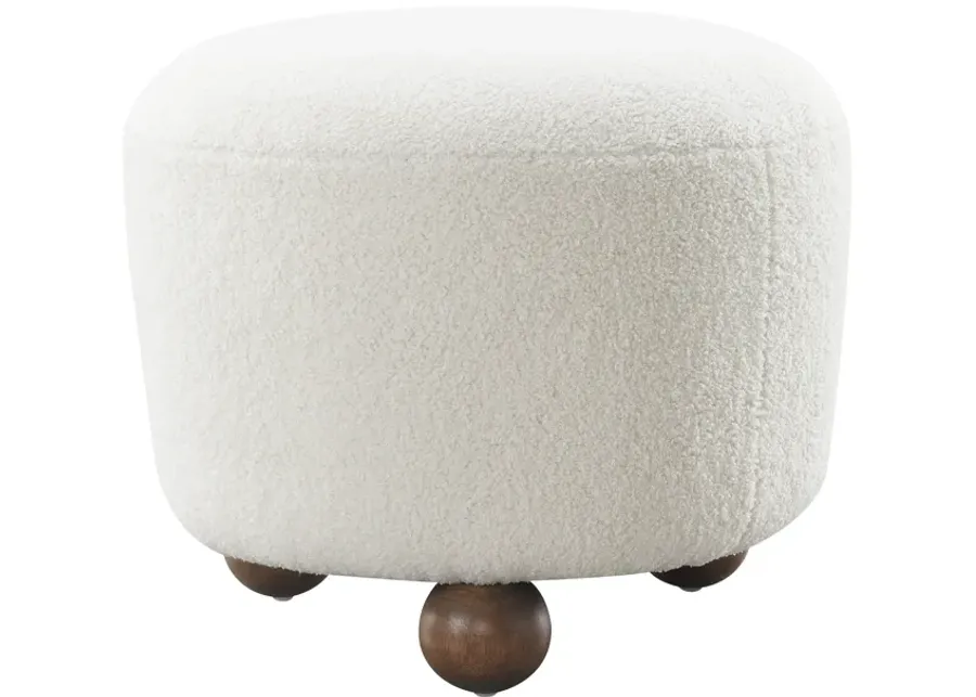 Round Ottoman W/ Ball Feet, Beige