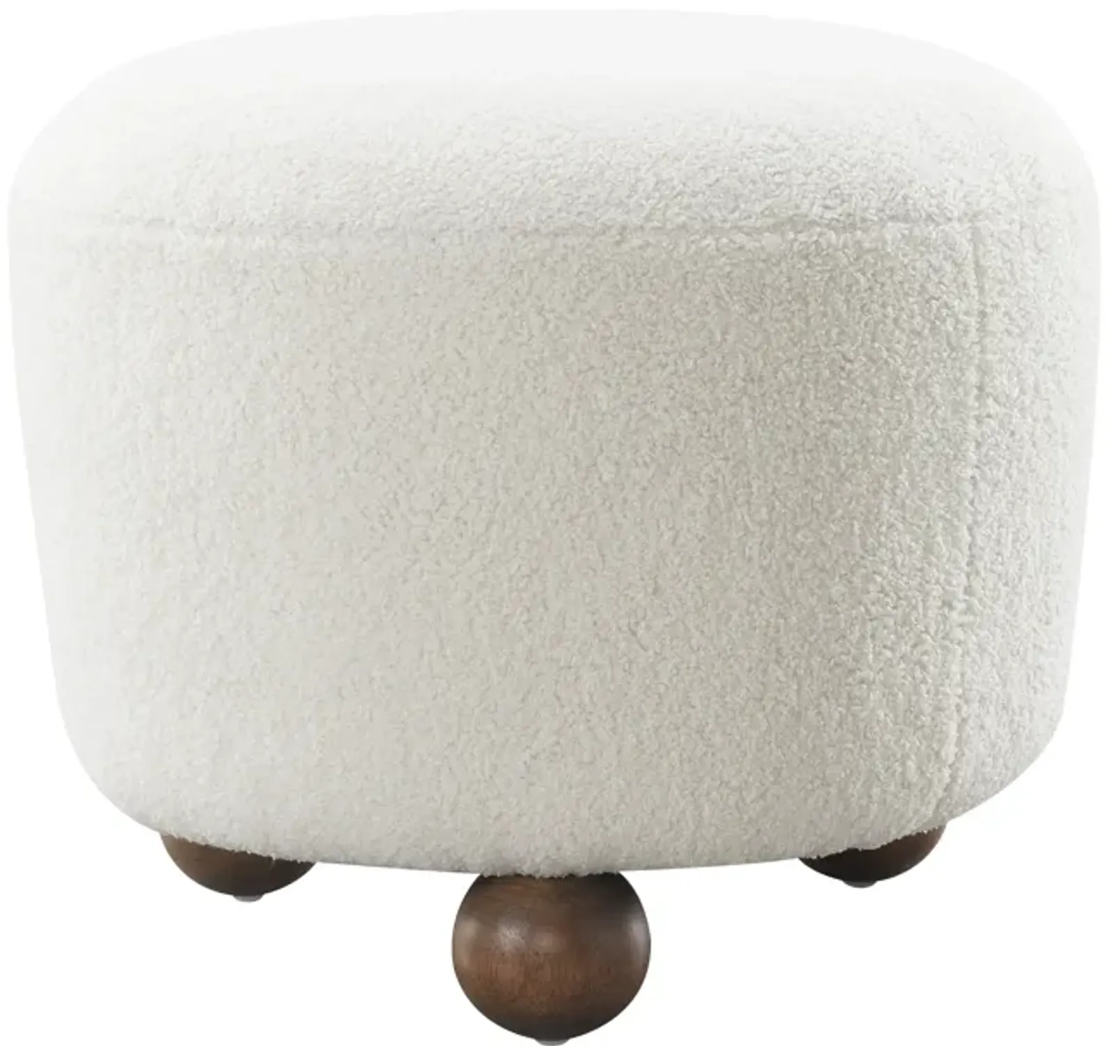 Round Ottoman W/ Ball Feet, Beige