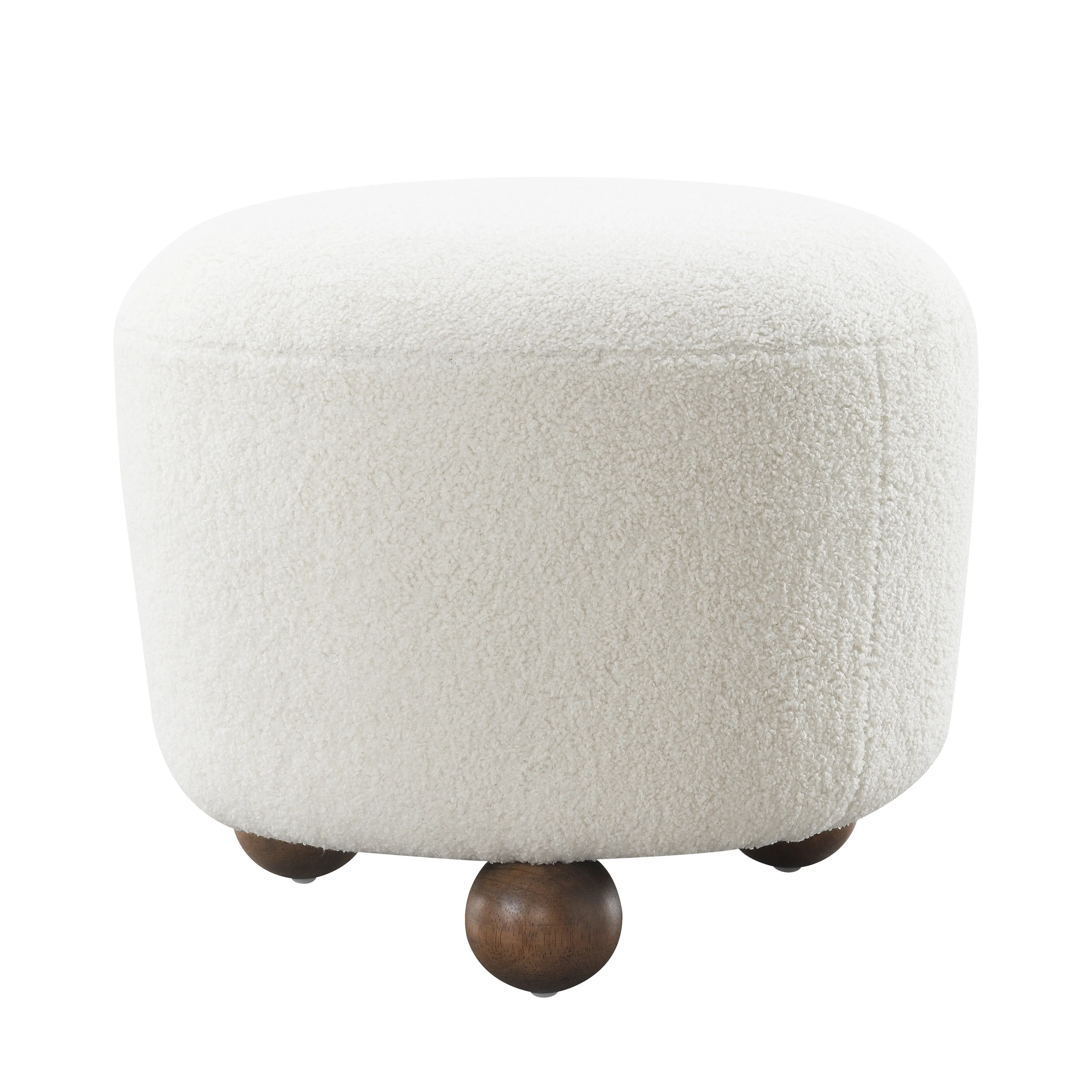 Round Ottoman W/ Ball Feet, Beige