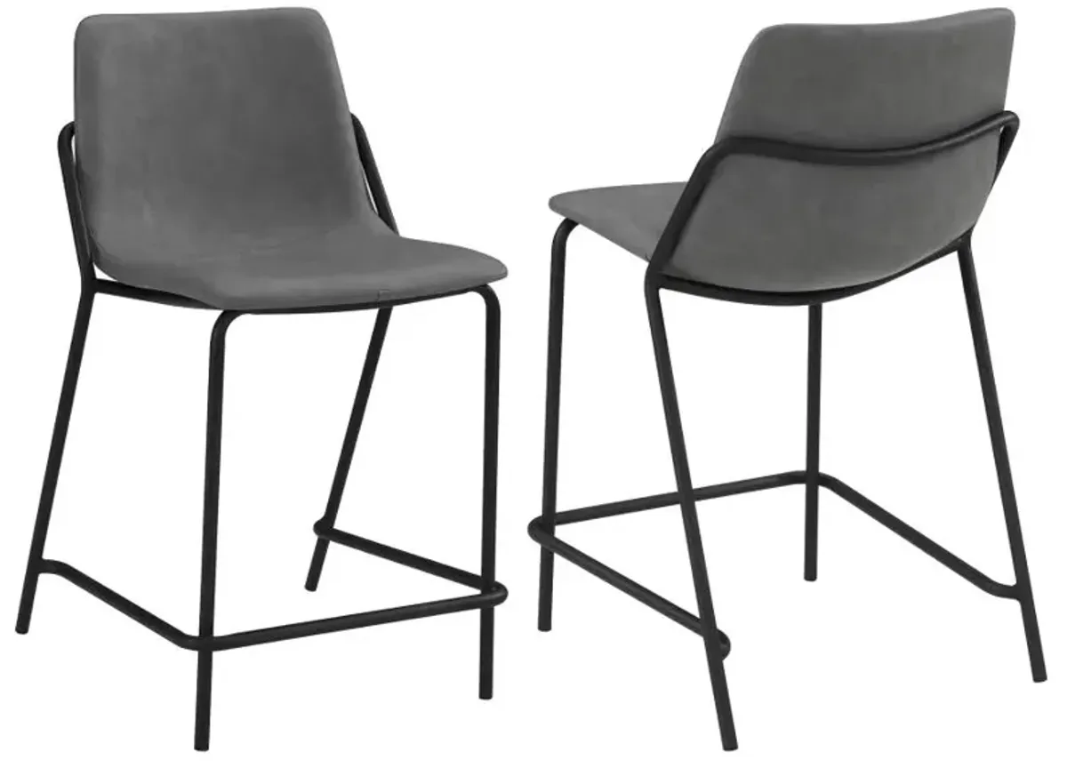 Earnest Solid Back Upholstered Counter Height Stools Grey and Black (Set of 2)