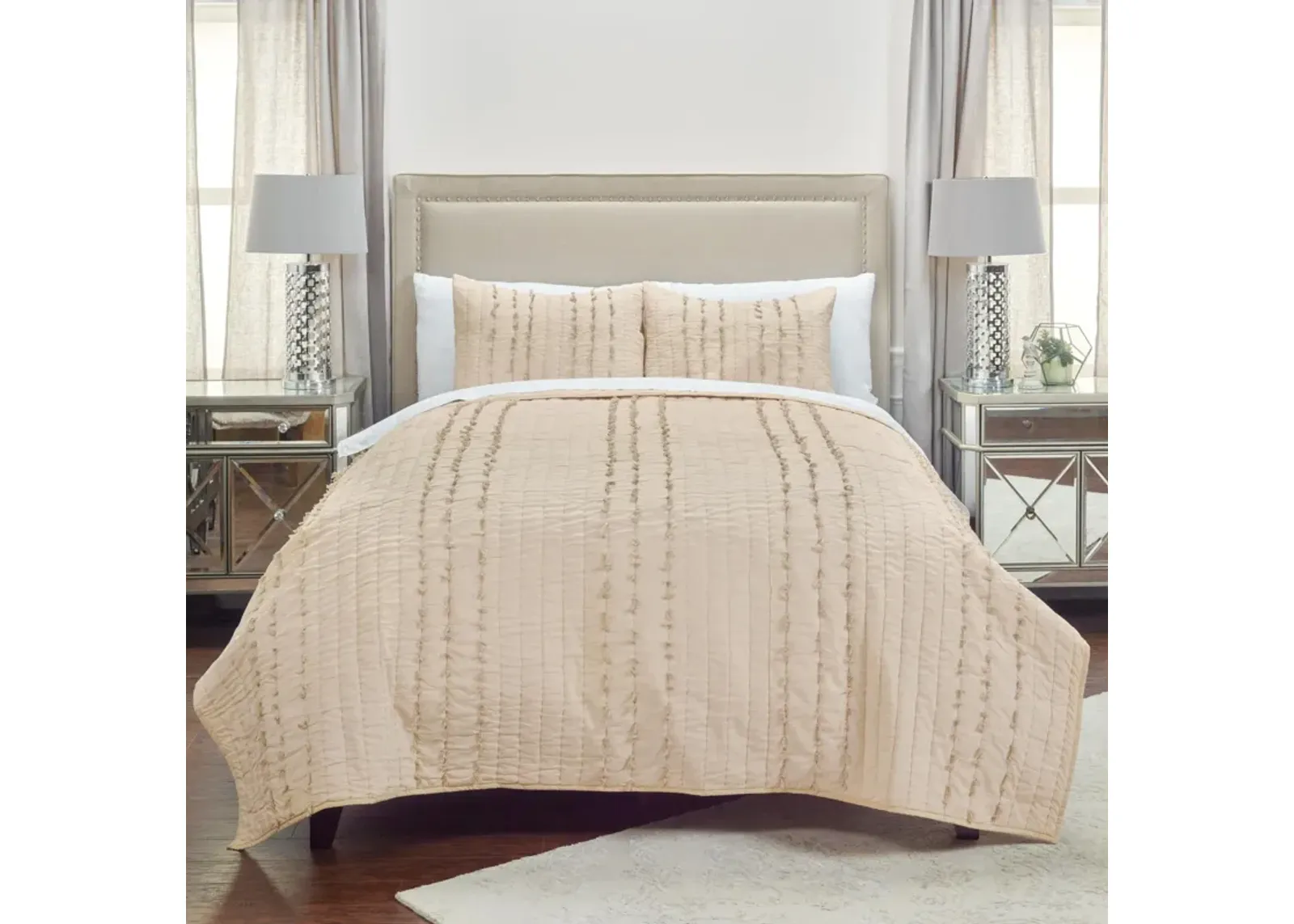 Piper Twin Vertical Stripe Pale Peach  Quilt