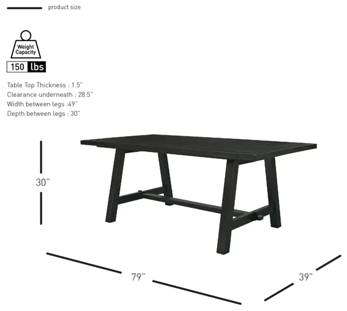 Bedford KD 79" Rect. Dining Table "A" Base, Brushed Black