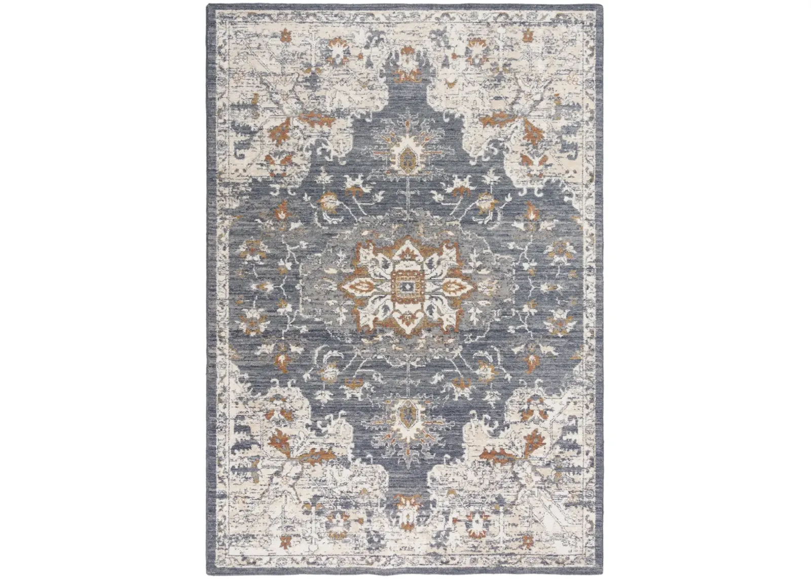 Ventura Blue Medallion Washed Wool 8' x 10' Rectangle Rug