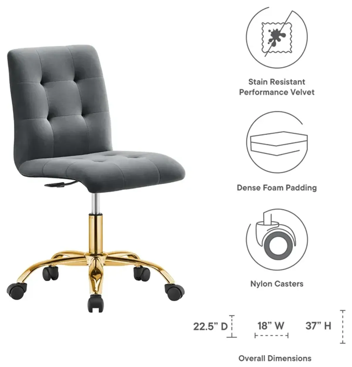 Prim Armless Performance Velvet Office Chair