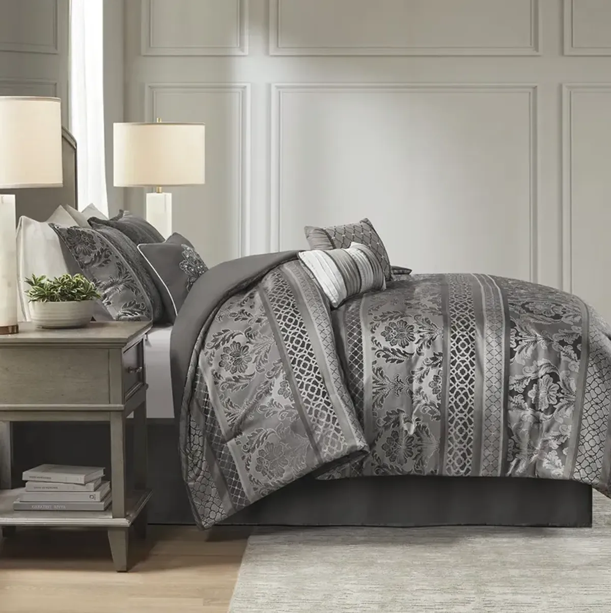 Madison Park Bellagio Grey 7 Piece Jacquard Comforter Set