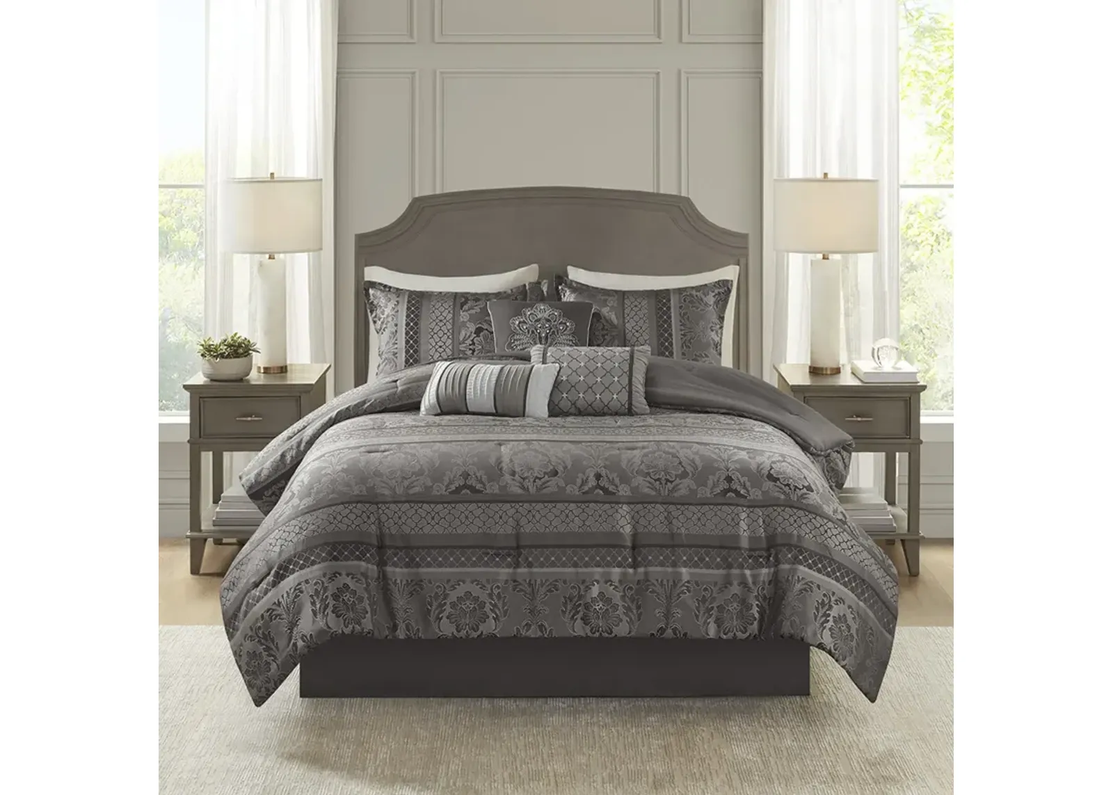 Madison Park Bellagio Grey 7 Piece Jacquard Comforter Set