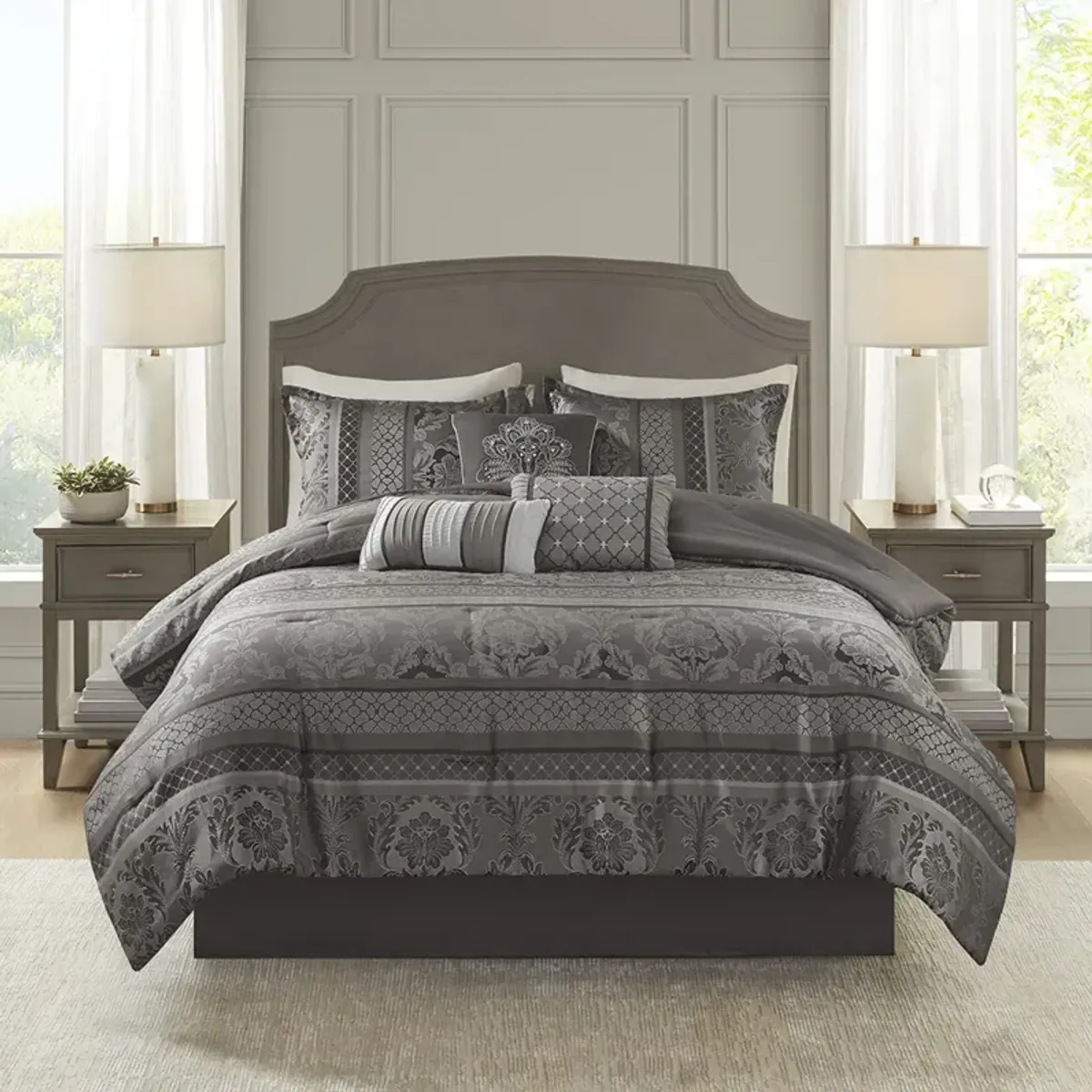 Madison Park Bellagio Grey 7 Piece Jacquard Comforter Set