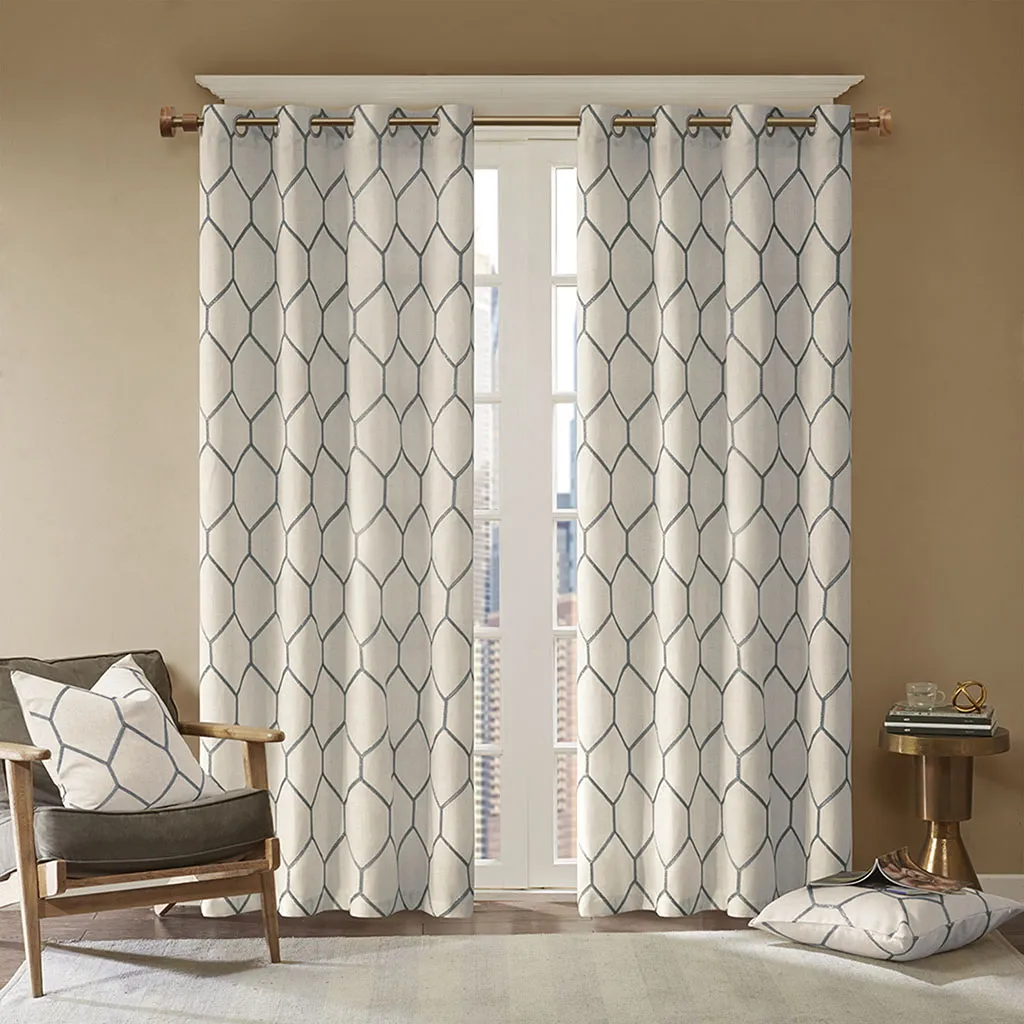 Madison Park Brooklyn Grey Metallic Geo Embroidered Curtain Panel