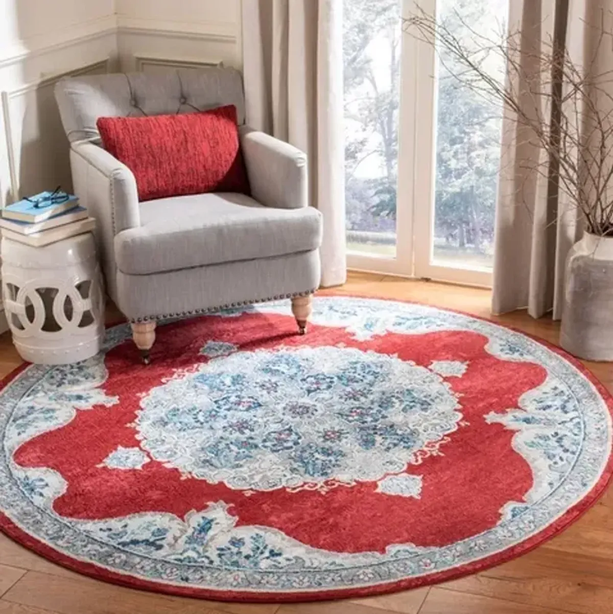 Brentwood 867 Red / Ivory 6'-7" X 6'-7" Round Round Powerloomed Rug