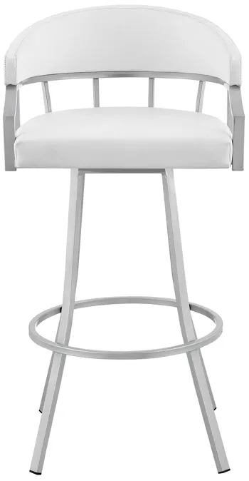 Palmdale 30" Swivel White Faux Leather and Silver Metal Bar Stool