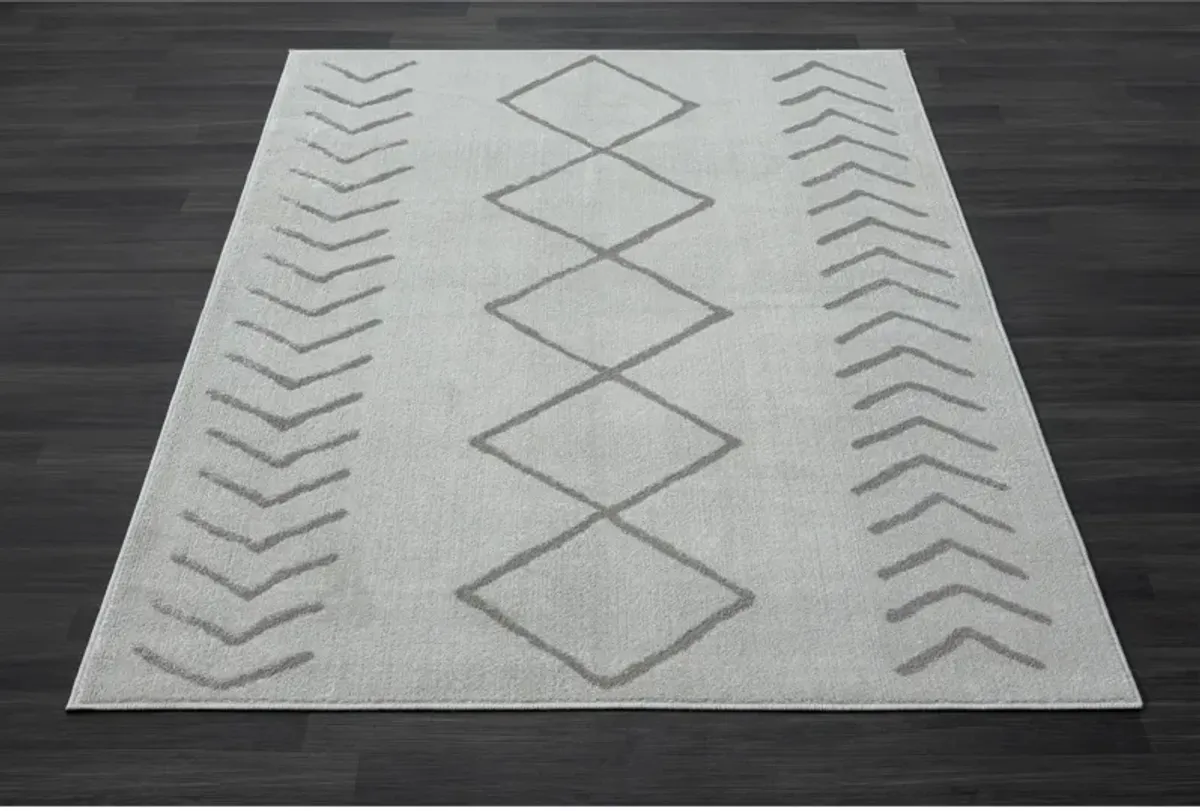 Cool Cream Diamond Transitional/Casual Synthetic Area Rug 5' x 7'