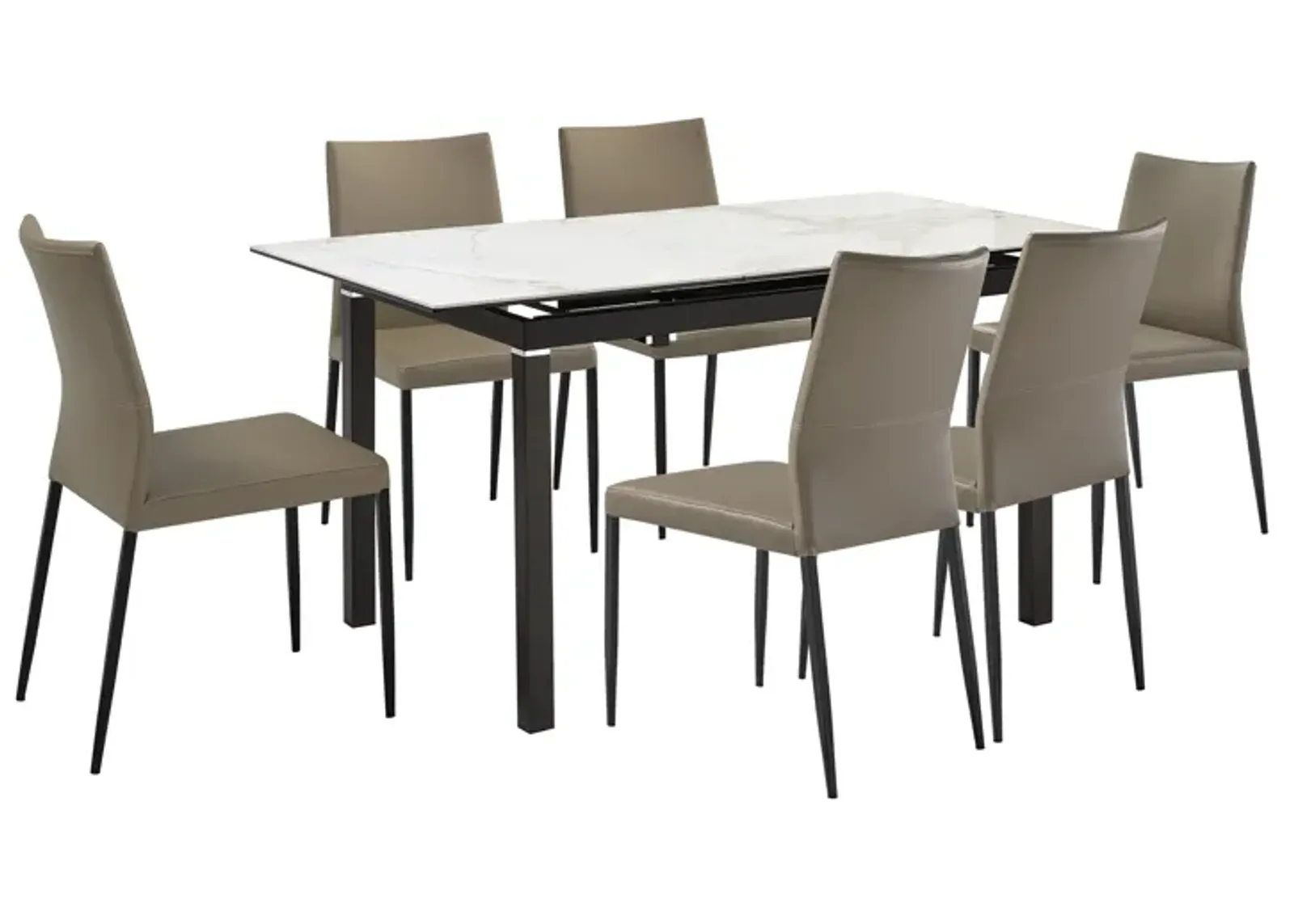 Giana Kash 7 Piece Extendable Dining Set with Taupe Gray Faux Leather Chairs