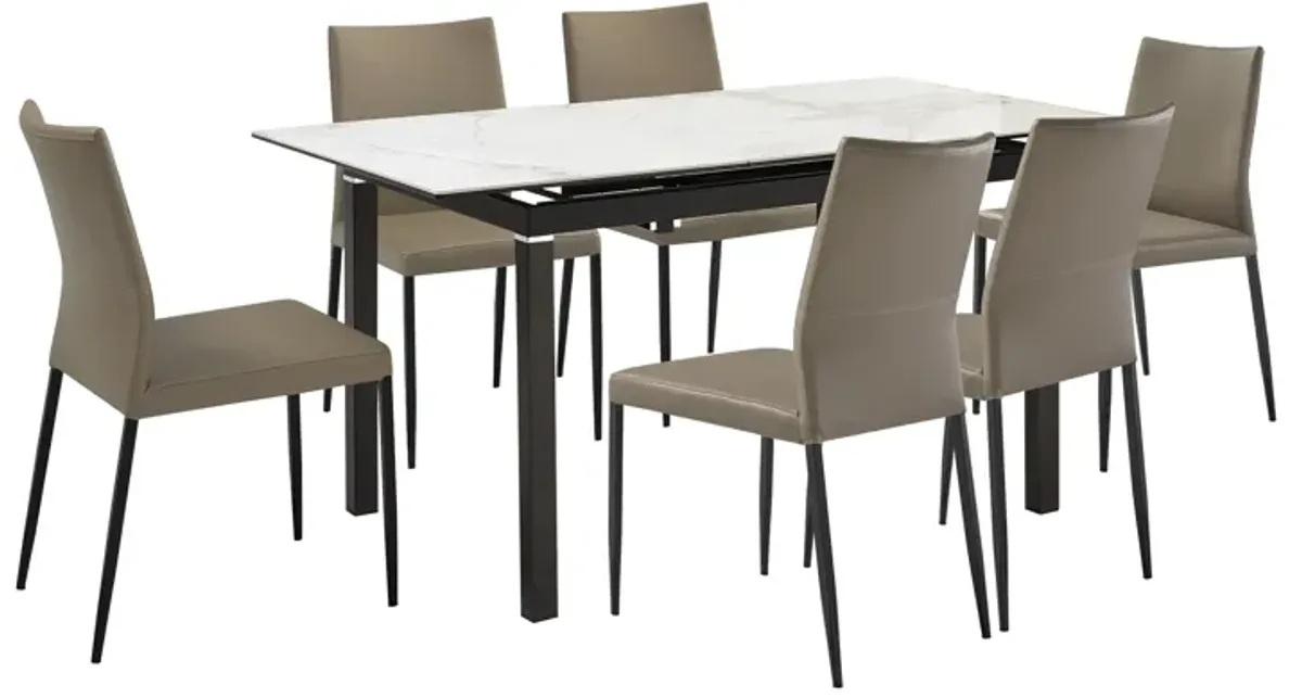 Giana Kash 7 Piece Extendable Dining Set with Taupe Gray Faux Leather Chairs