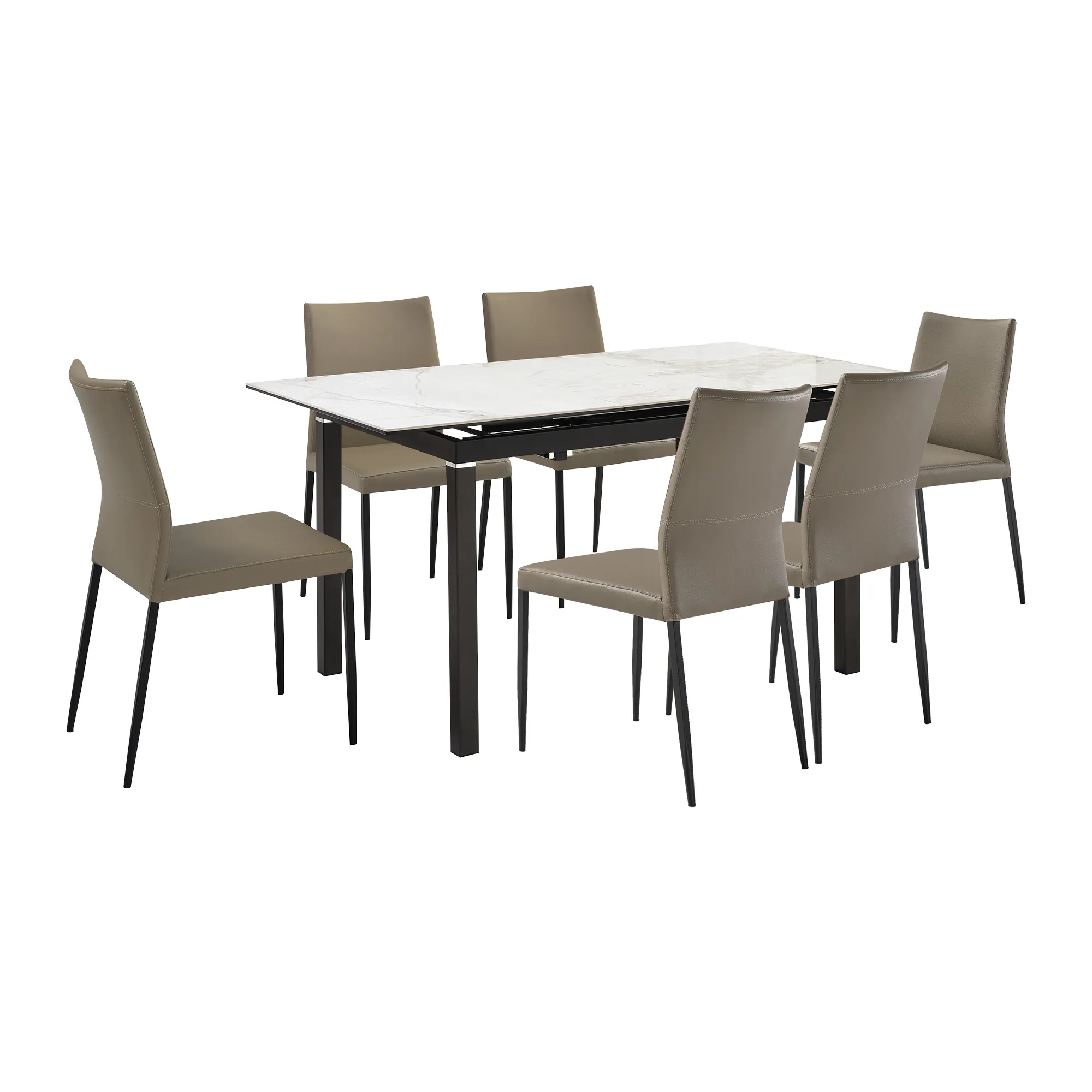 Giana Kash 7 Piece Extendable Dining Set with Taupe Gray Faux Leather Chairs