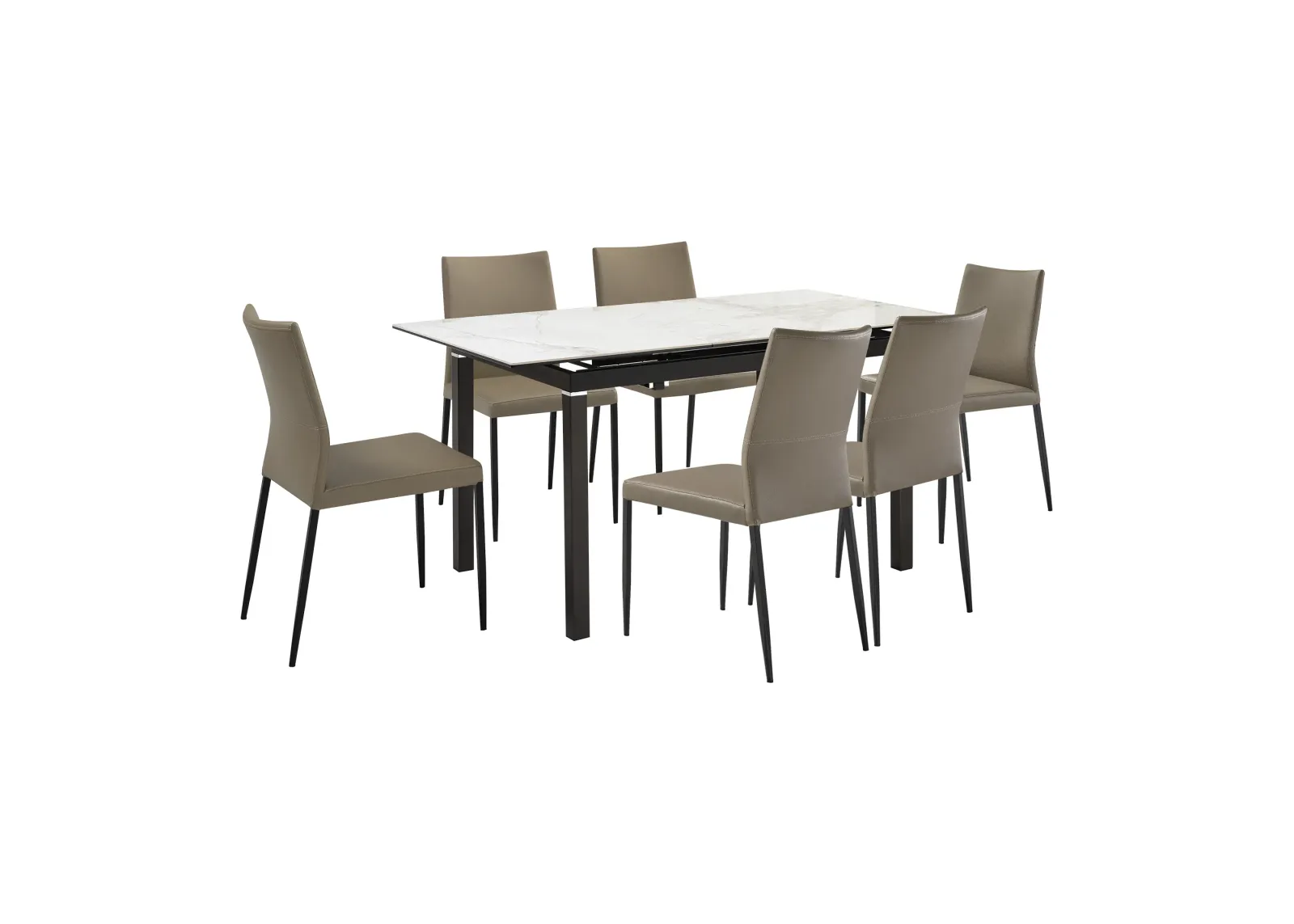 Giana Kash 7 Piece Extendable Dining Set with Taupe Gray Faux Leather Chairs