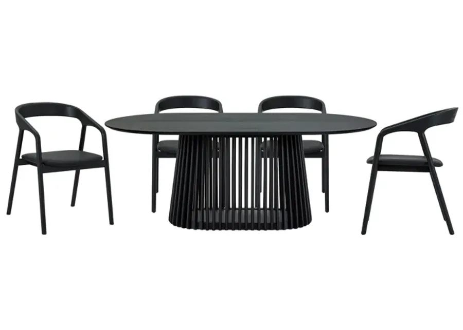 Pasadena Apache 5 Piece Oval Dining Set in Black Oak Finish with Black Faux Leather 