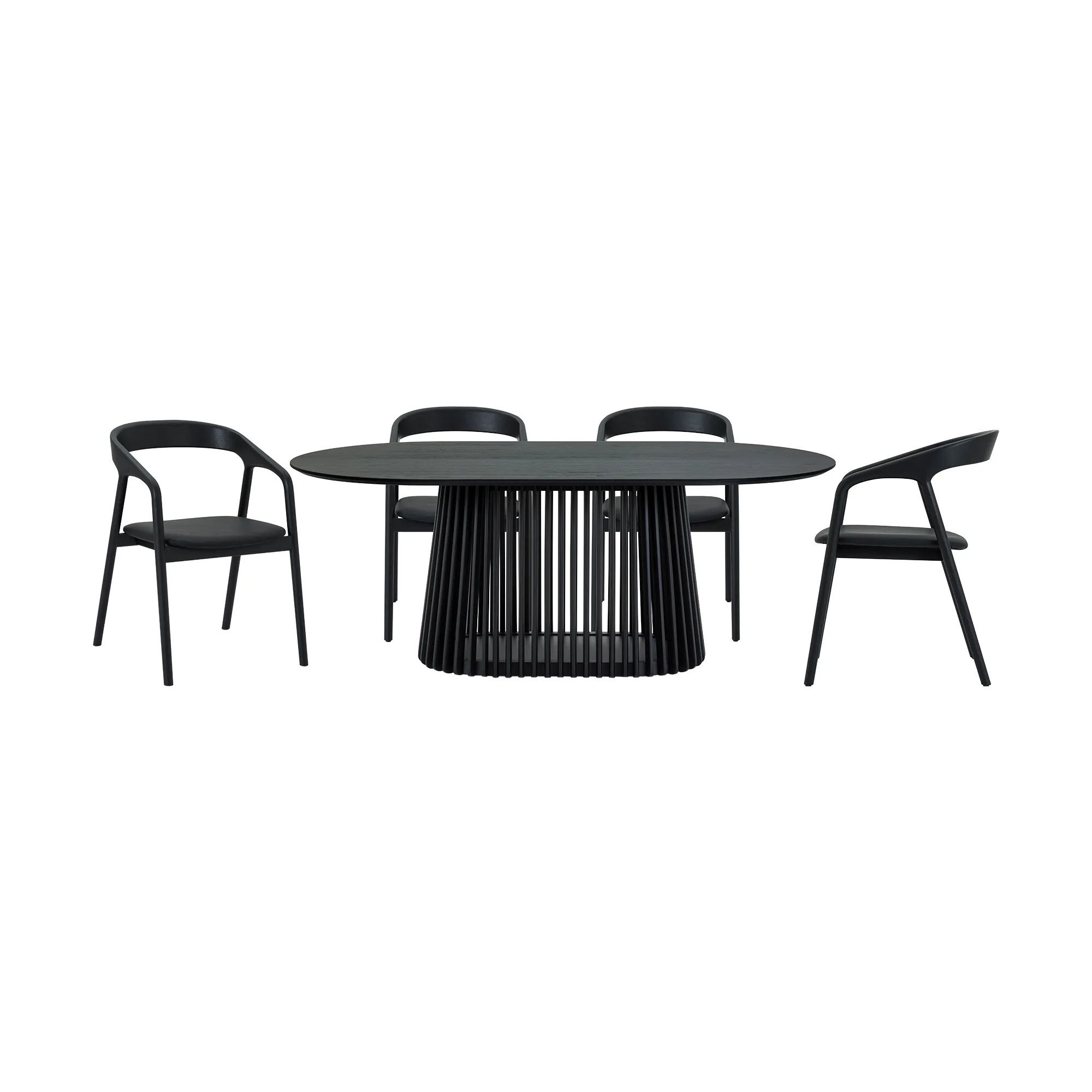 Pasadena Apache 5 Piece Oval Dining Set in Black Oak Finish with Black Faux Leather 