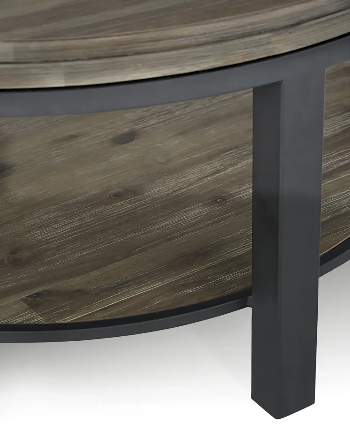 Canyon Solid Wood and Metal Round Coffee Table in Washed Grey