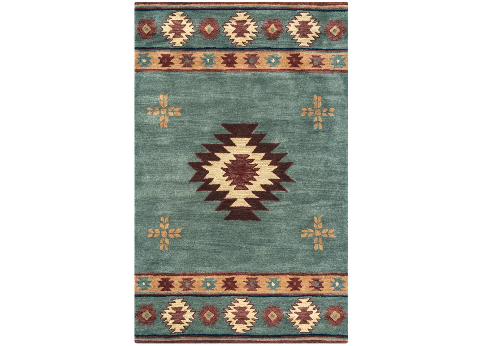 Southwest Green Southwest/Tribal Wool 9'x12' Rectangle Rug