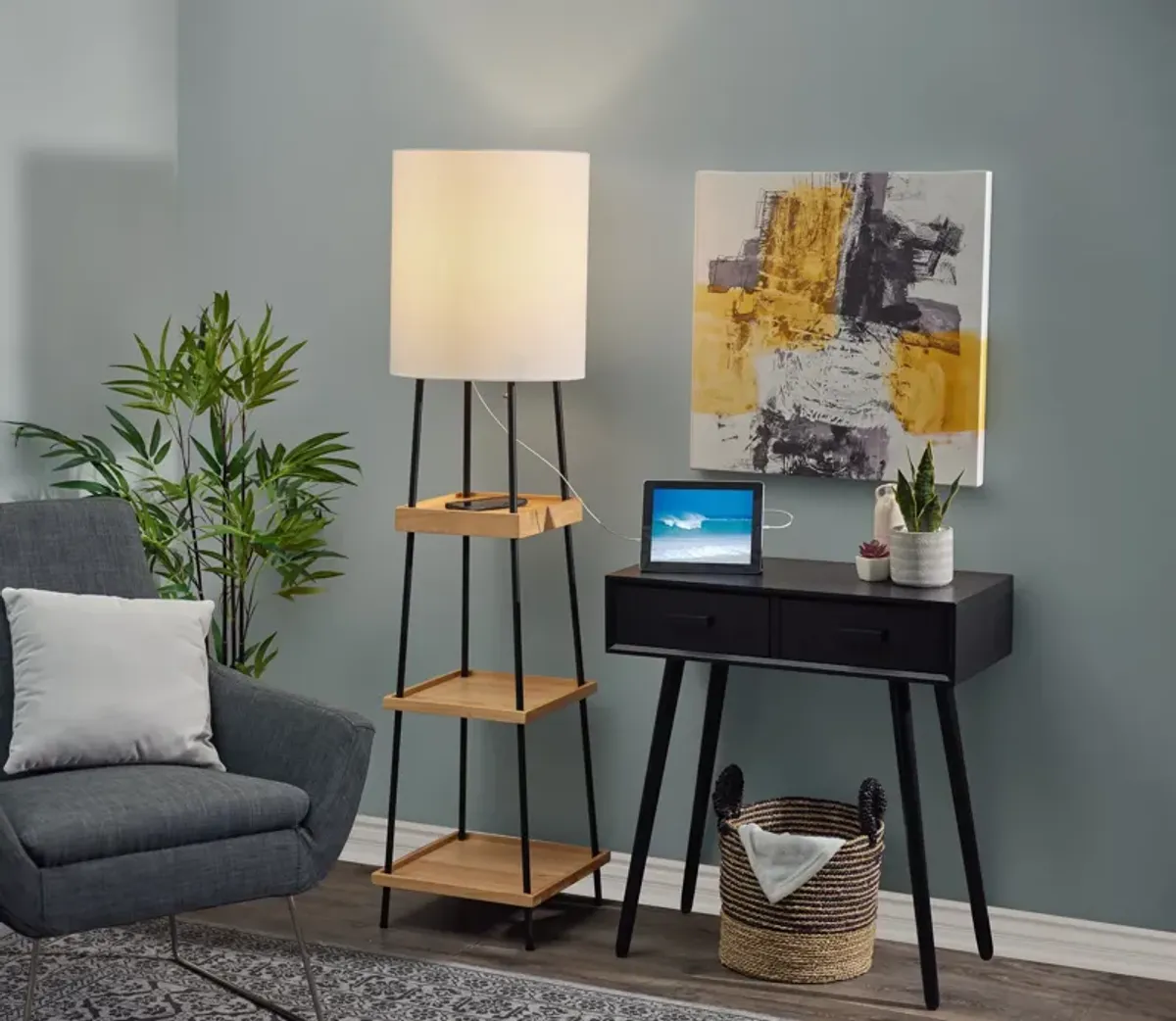 Henry AdessoCharge Shelf Floor Lamp- Natural