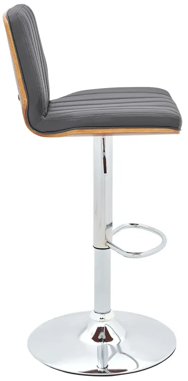 Sabine Adjustable Swivel Gray Faux Leather with Walnut Back and Chrome Bar Stool