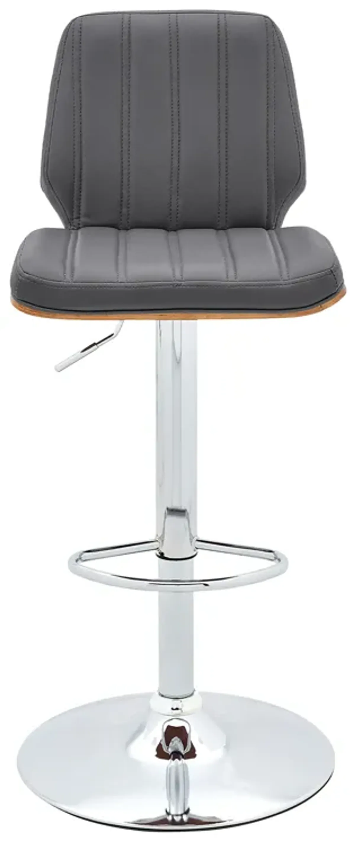 Sabine Adjustable Swivel Gray Faux Leather with Walnut Back and Chrome Bar Stool