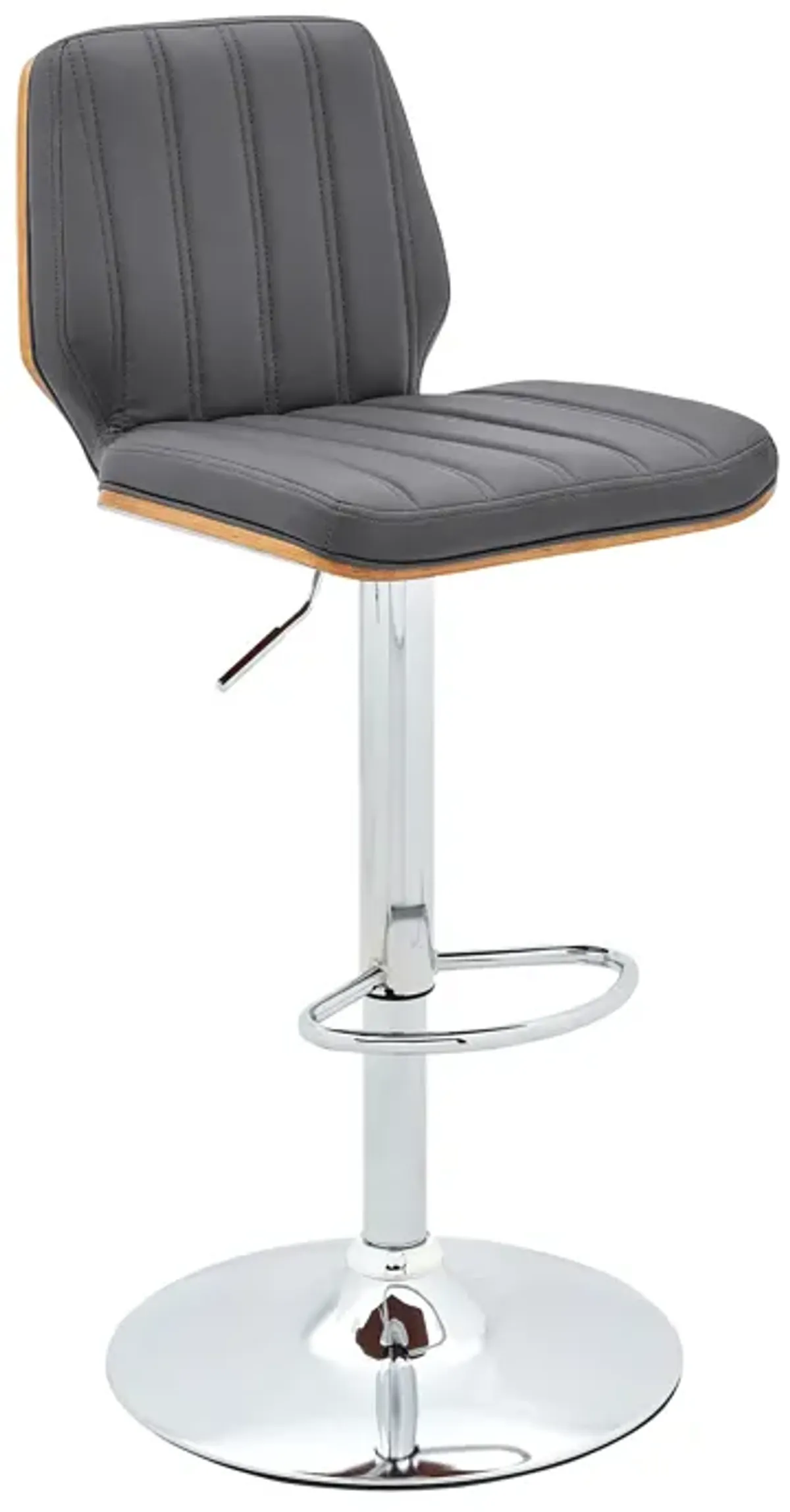 Sabine Adjustable Swivel Gray Faux Leather with Walnut Back and Chrome Bar Stool