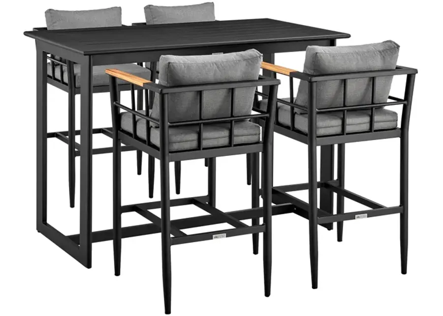 Orlando Outdoor Patio 5-Piece Bar Table Set in Aluminum with Grey Cushions