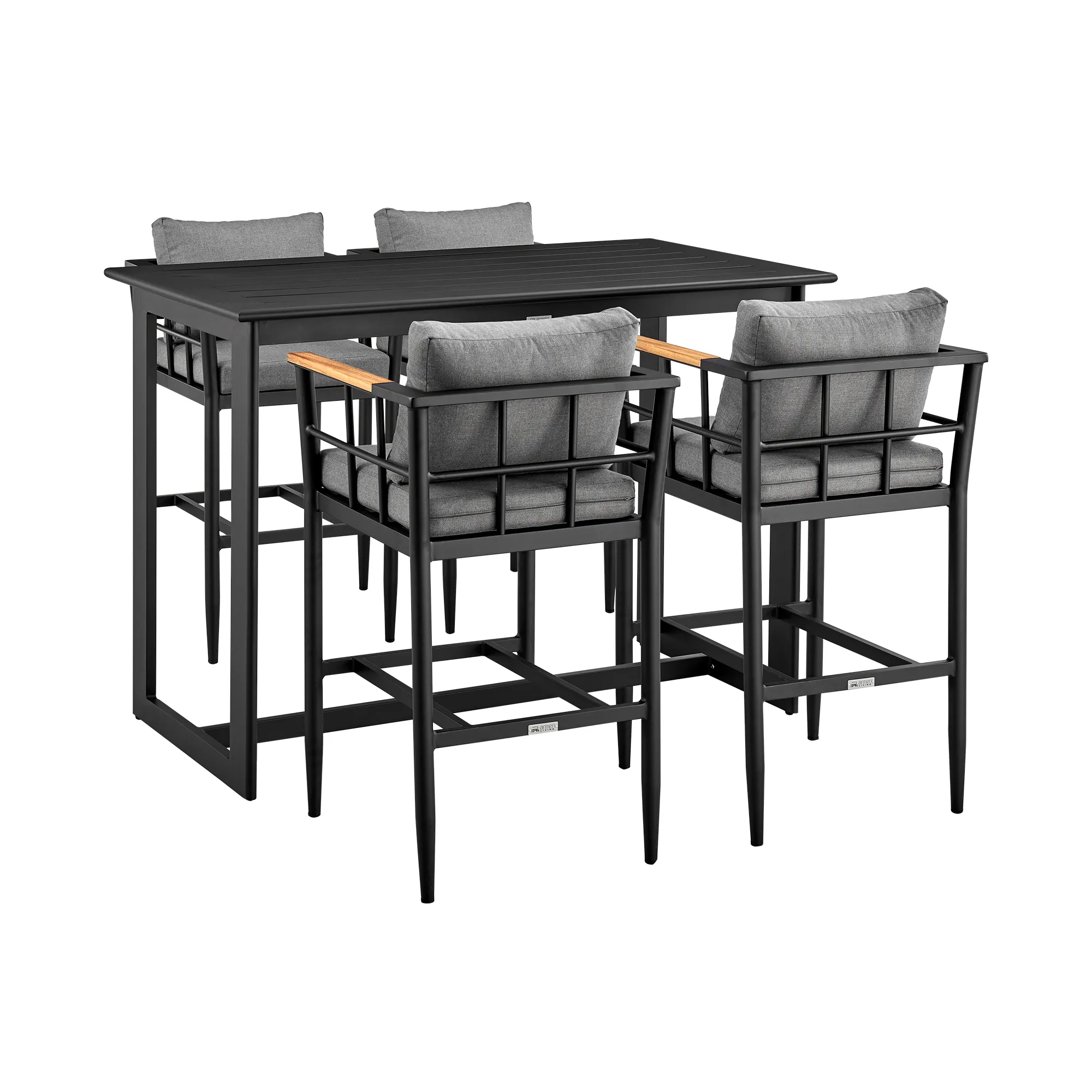 Orlando Outdoor Patio 5-Piece Bar Table Set in Aluminum with Grey Cushions