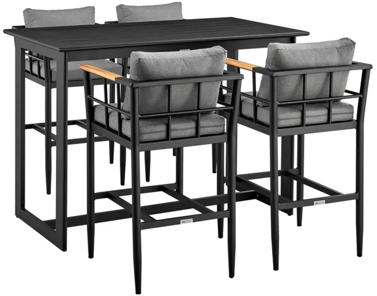 Orlando Outdoor Patio 5-Piece Bar Table Set in Aluminum with Grey Cushions