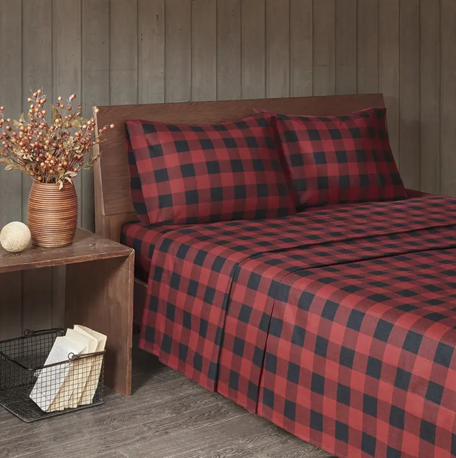 Woolrich Flannel Red/Black Buffalo Check Sheet Set