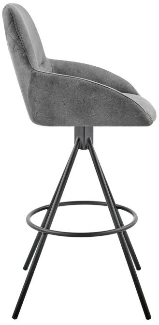 Odessa 30" Bar Height Bar Stool in Charcoal Fabric and Black Finish