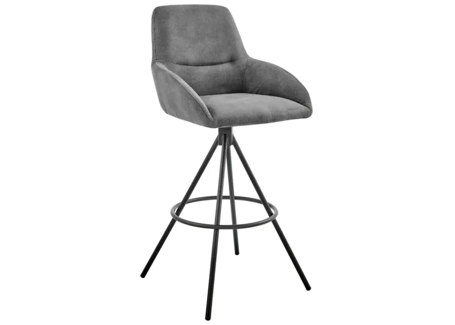 Odessa 30" Bar Height Bar Stool in Charcoal Fabric and Black Finish