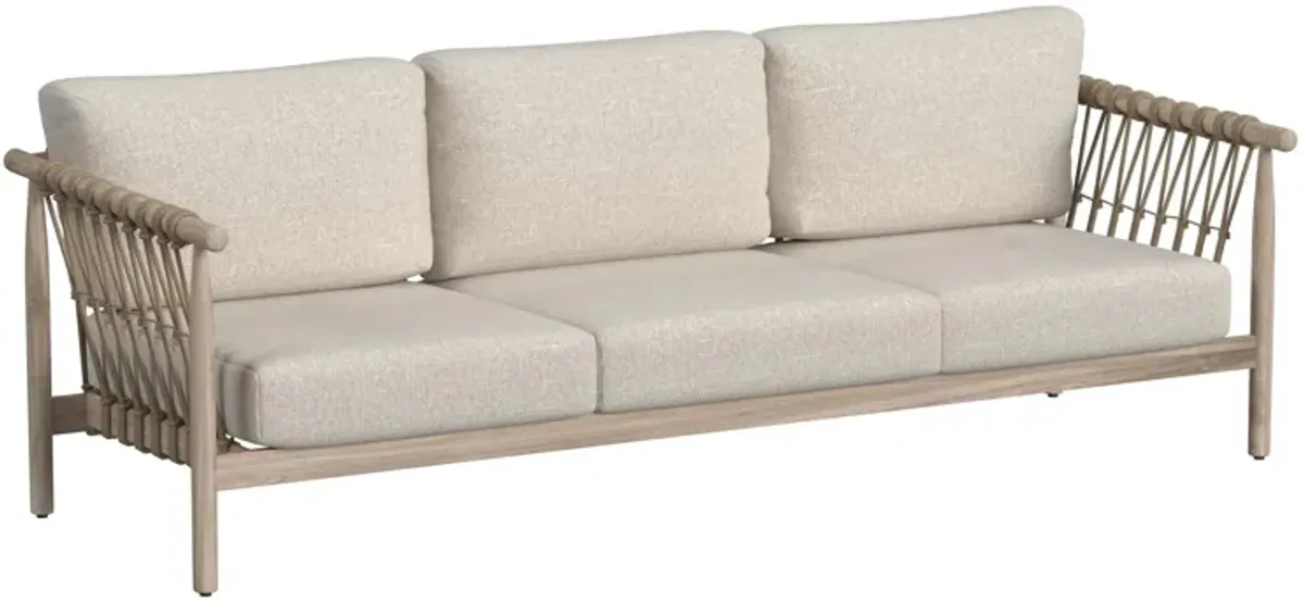 Leo Teak Wood Coastal Outdoor Sofa in Taupe