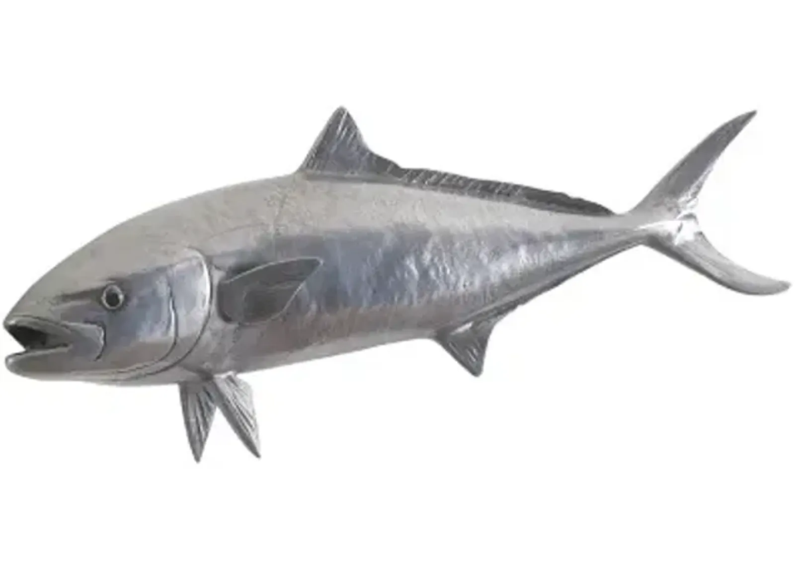 yellow tailed king fish wall sculpture, resin, polished aluminum finish