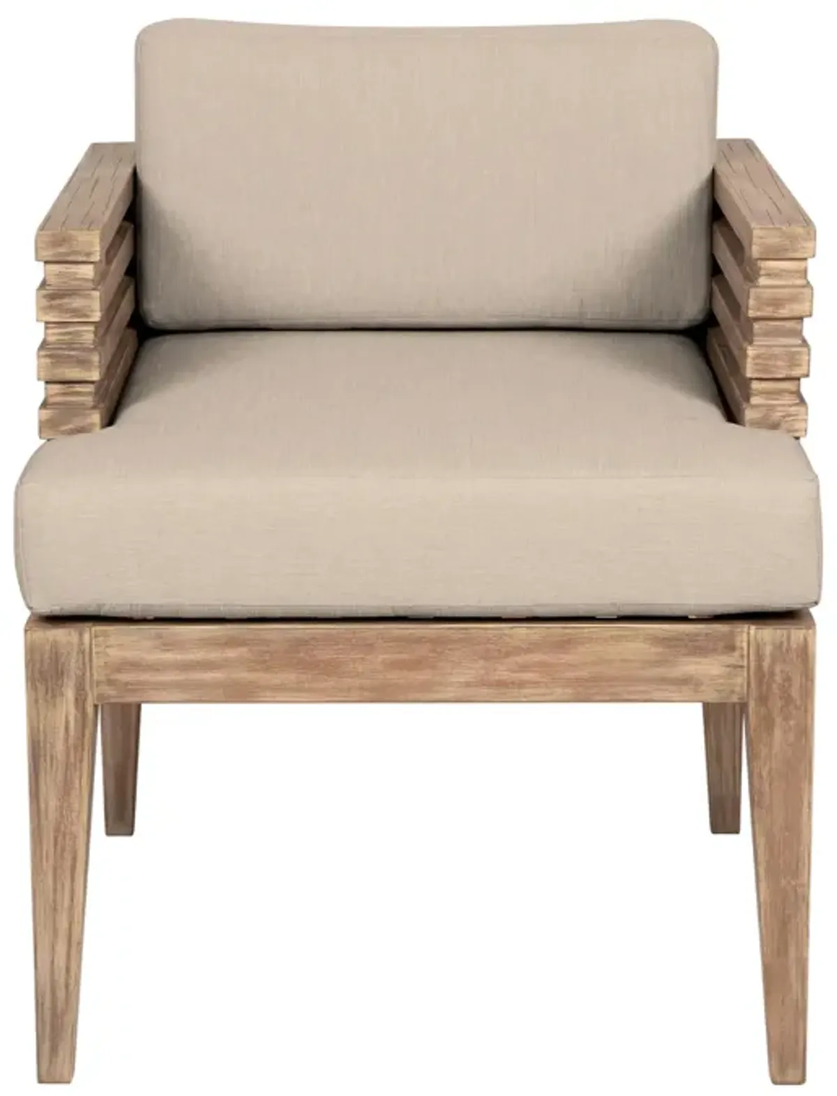 Vivid Outdoor Patio Dining Chair in Light Eucalyptus Wood with Taupe Olefin Cushions