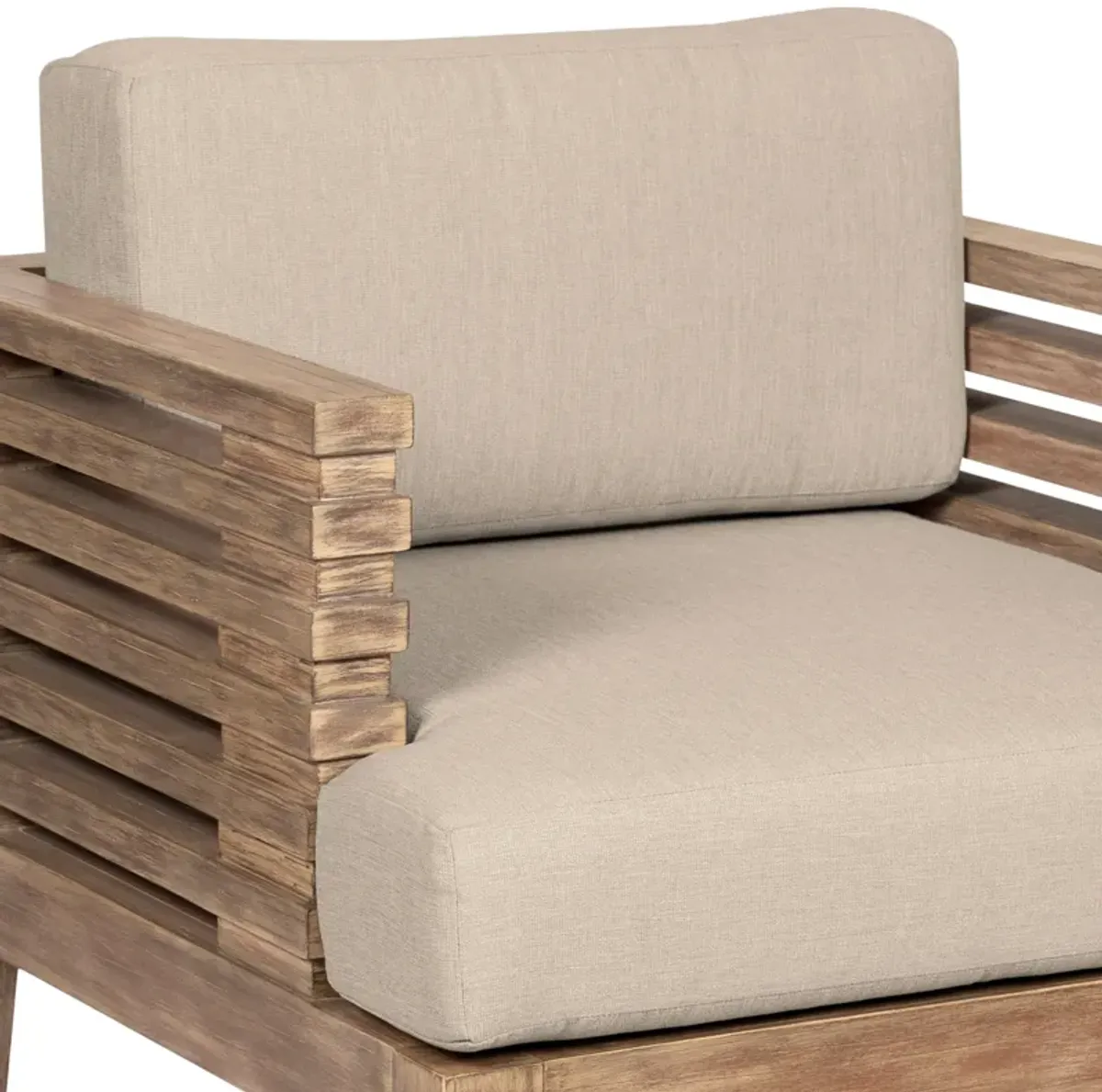 Vivid Outdoor Patio Dining Chair in Light Eucalyptus Wood with Taupe Olefin Cushions