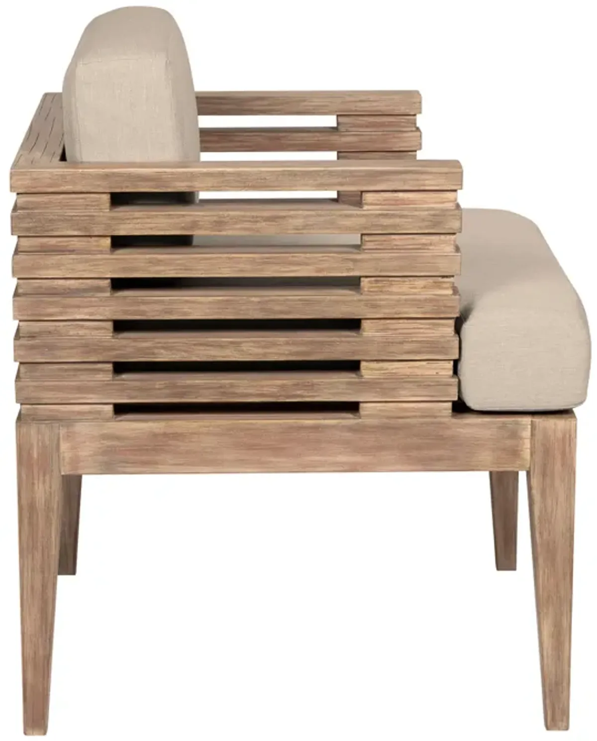 Vivid Outdoor Patio Dining Chair in Light Eucalyptus Wood with Taupe Olefin Cushions