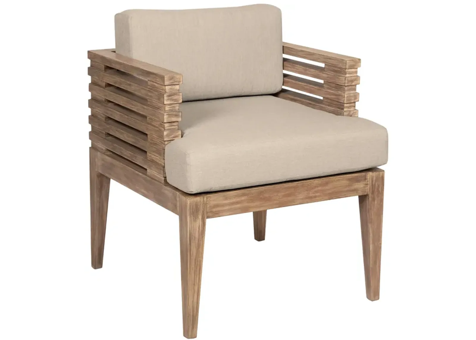 Vivid Outdoor Patio Dining Chair in Light Eucalyptus Wood with Taupe Olefin Cushions