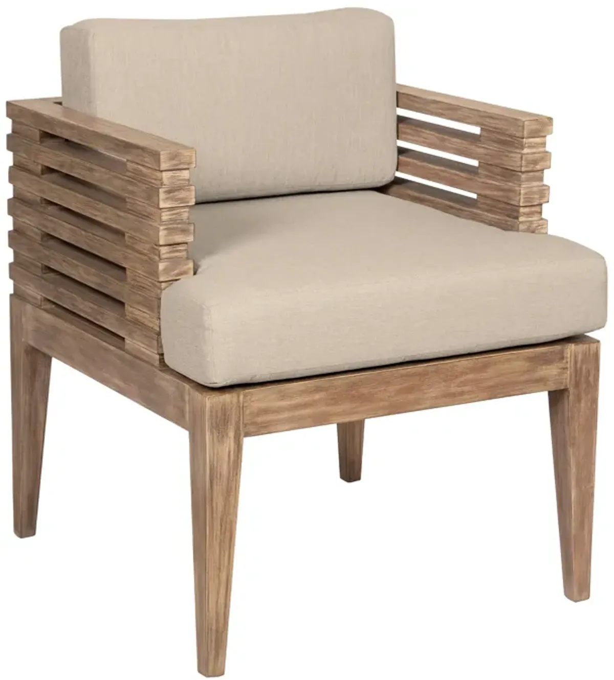 Vivid Outdoor Patio Dining Chair in Light Eucalyptus Wood with Taupe Olefin Cushions