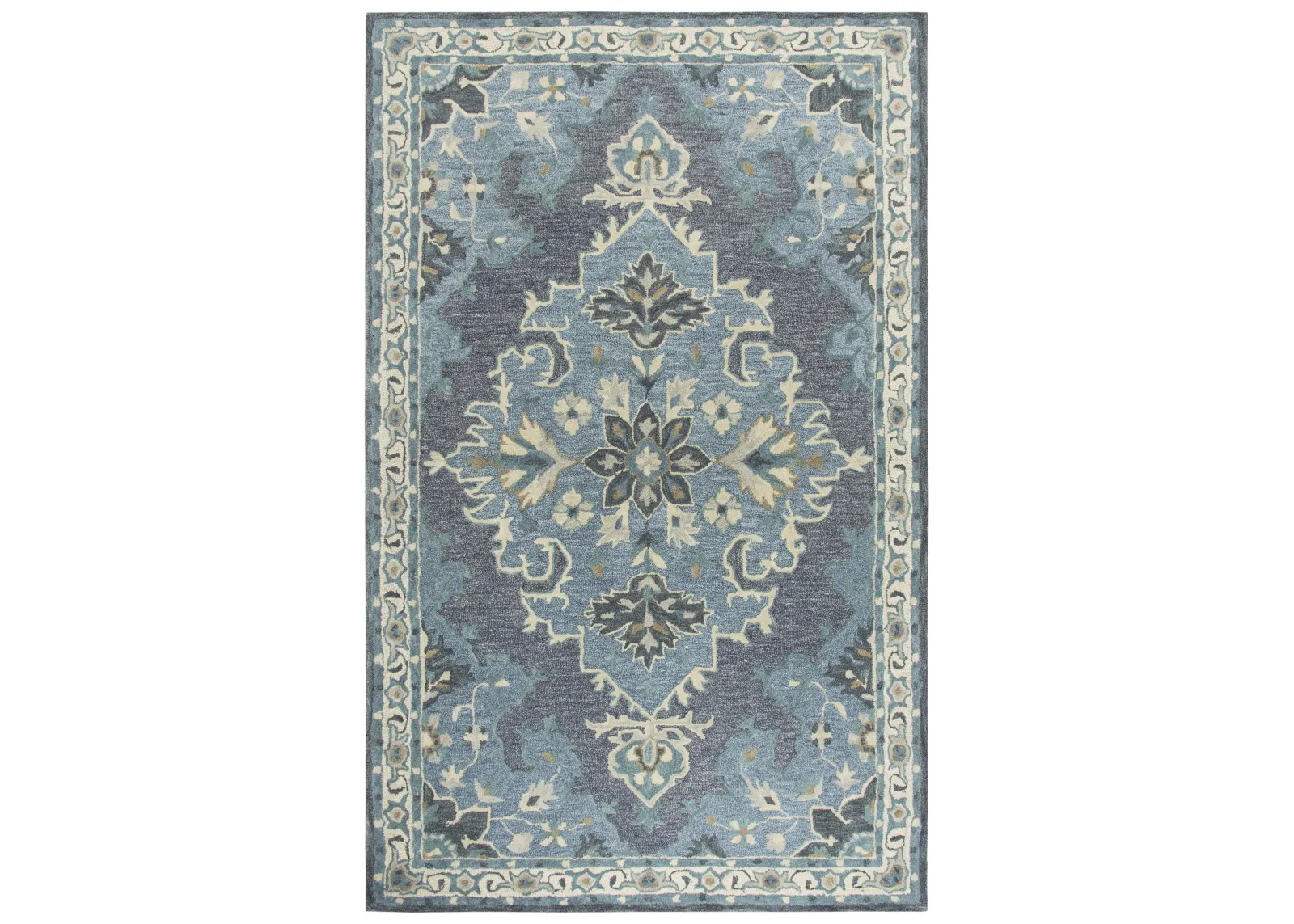 Resonant Dk.Gray/Gray Blue Central Medallion Wool 9'x12' Rectangle Rug